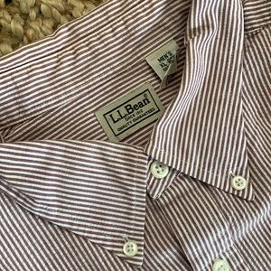 LL Bean Mens Seersucker Button Down Dress Shirt
